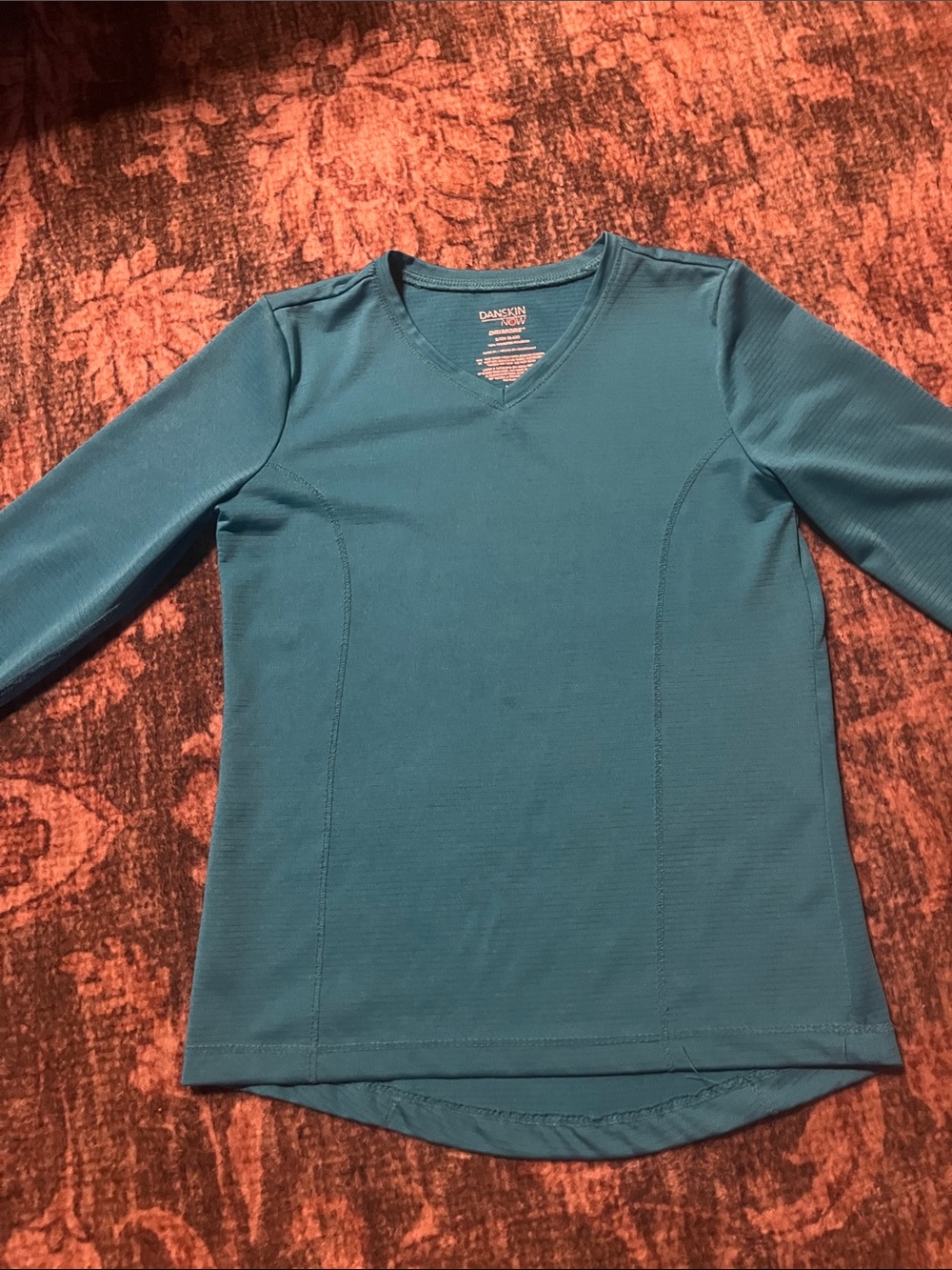 Danskin Teal Long Sleeve V-Neck Performance spandex Top
